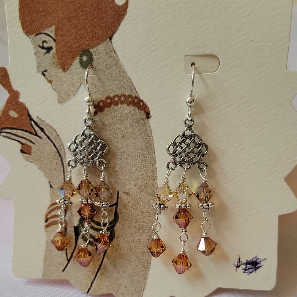 Elegant Hand Made Sterling Silver and Champagne Colored Crystals Earrings